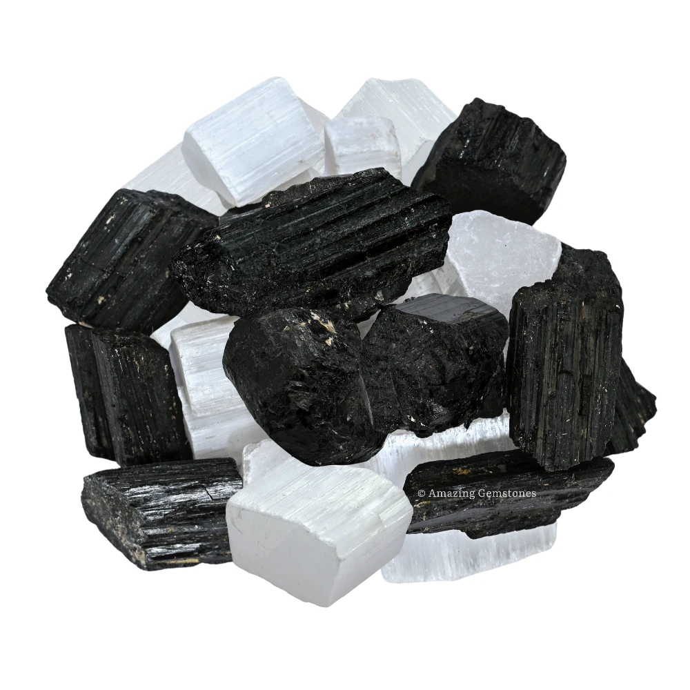 Black Tourmaline Selenite Raw Crystals (5 Pieces)