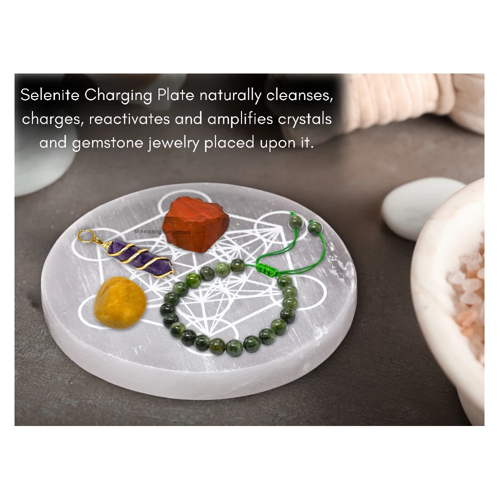 Selenite Charging Plate for Crystals - Metatron Cube (4 Inch)