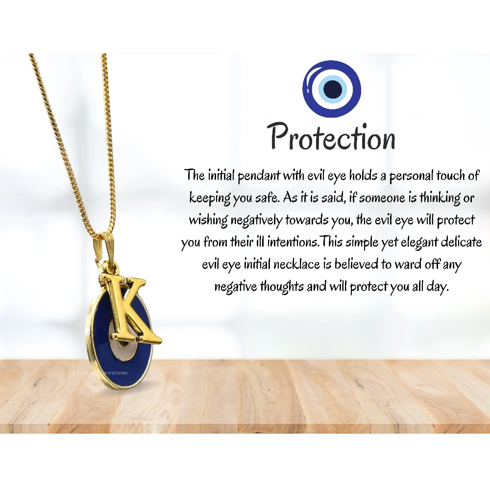 Evil Eye Pendant Necklace with K Initial