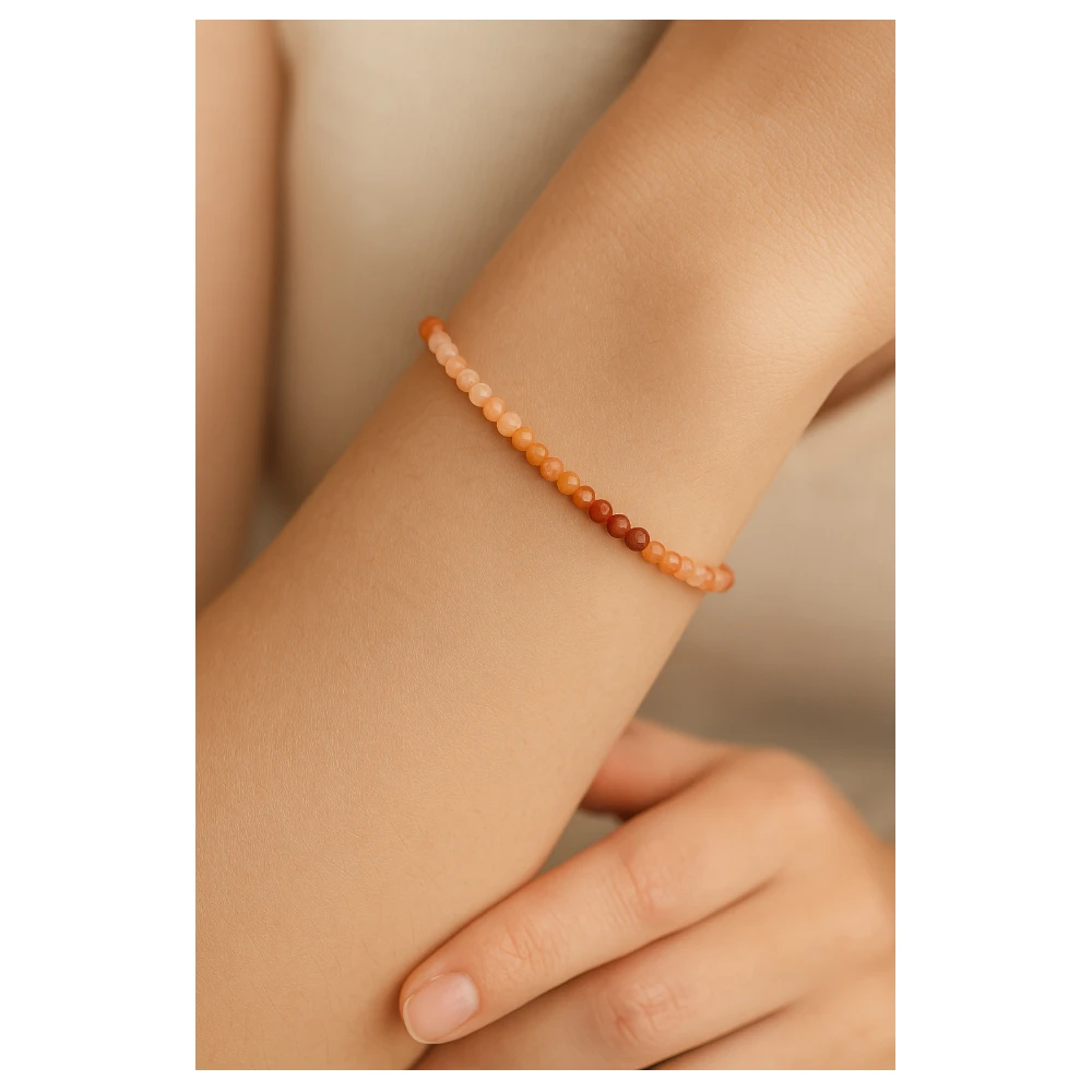Peach Moonstone Crystal Bracelet - 2mm Faceted Bead (Gold)