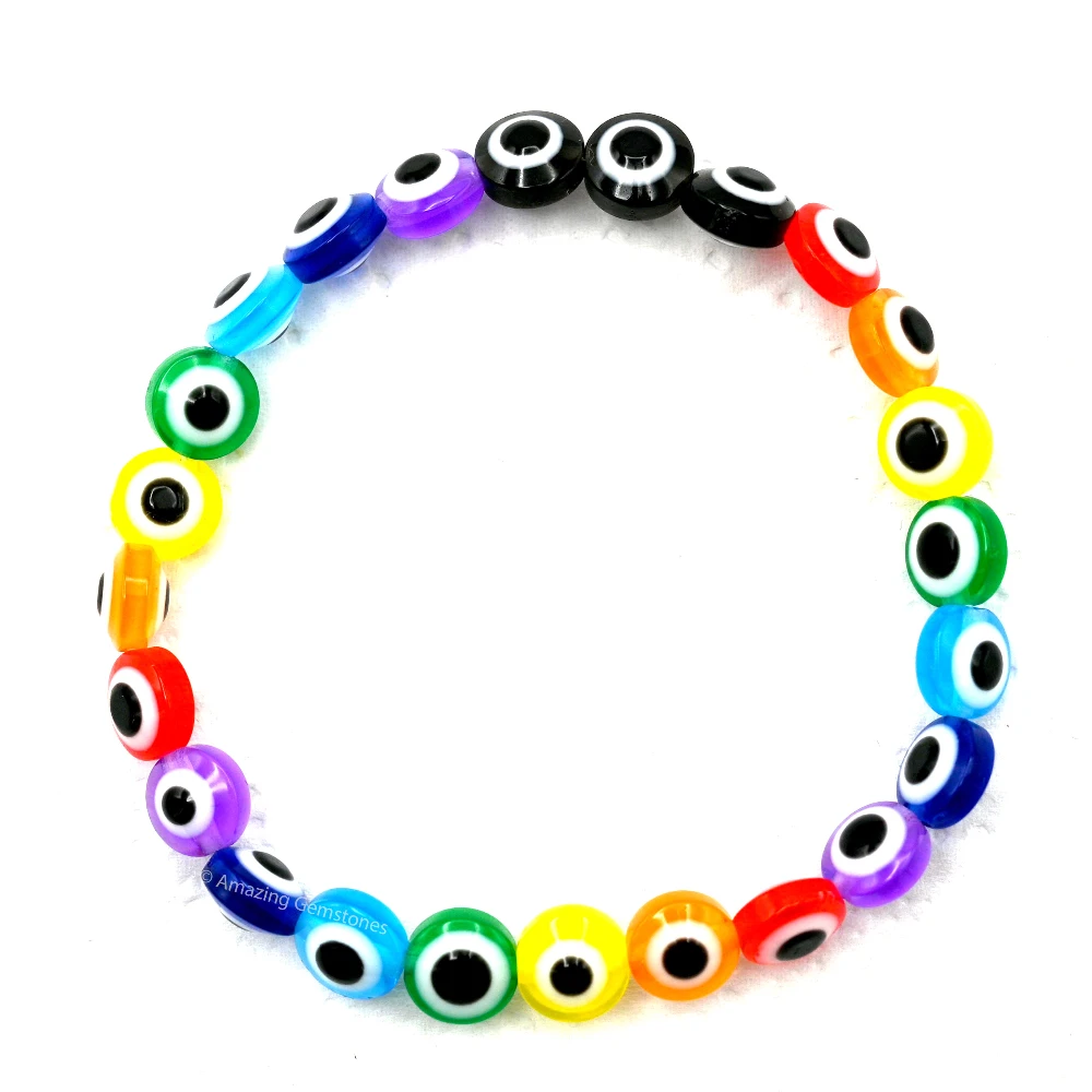 Multi Evil Eye Bracelet (Flat Round Beads)