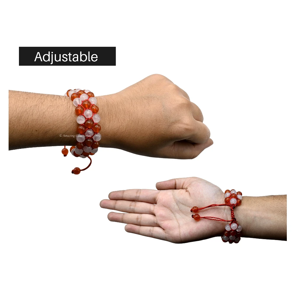 Carnelian, Rose Quartz 3 Layer Bracelet (Adjustable)