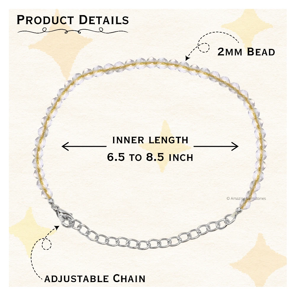 Lemon Quartz Crystal Bracelet - 2mm Faceted Bead (Silver)