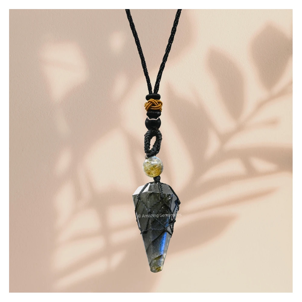 Labradorite Pendulum Pendant Necklace (Macrame)