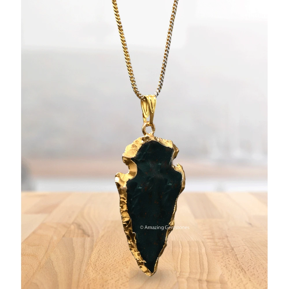 Bloodstone Arrowhead Pendant - Gold Plated