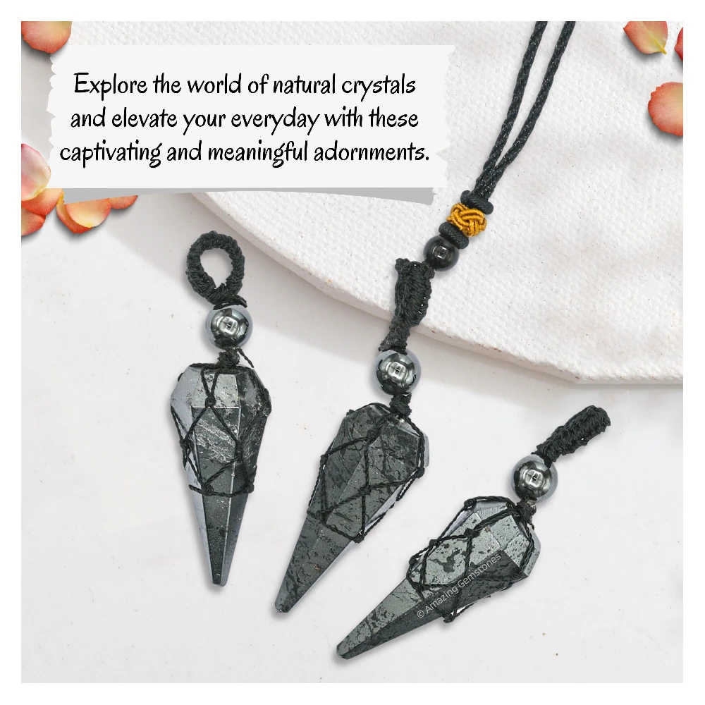 Hematite Pendulum Pendant Necklace (Macrame)