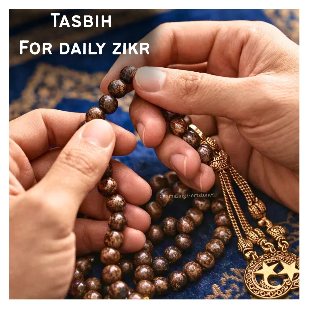 Bronzite Crystal Tasbeeh Sibha Prayer Beads (Gold)