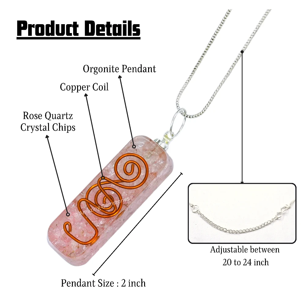 Rose Quartz Crystal Orgone Pendant - Rectangle