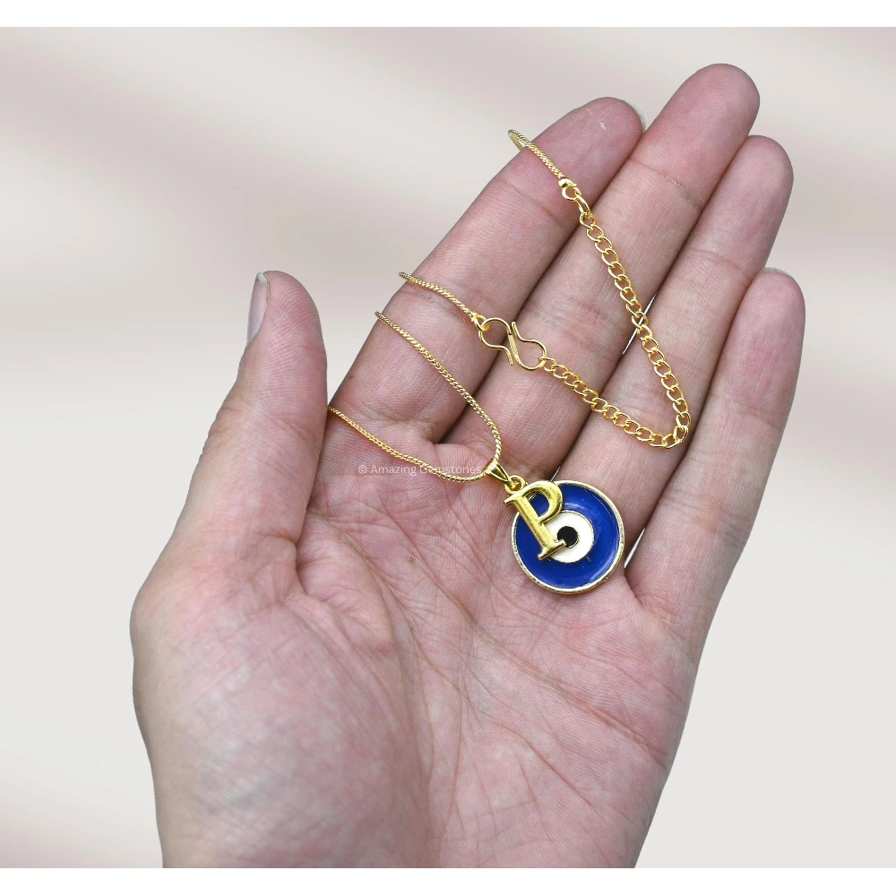 Evil Eye Pendant Necklace with P Initial