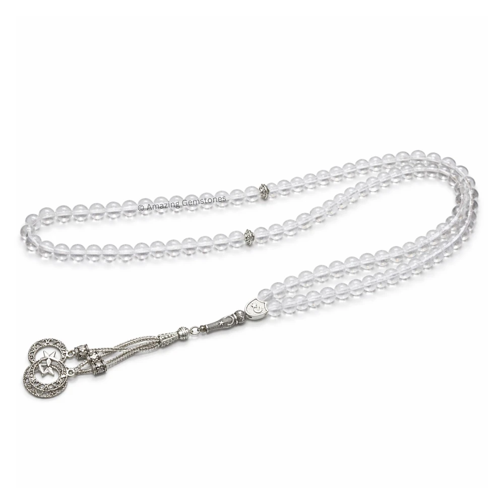 Clear Quartz Crystal Tasbeeh Sibha Prayer Beads (Silver)