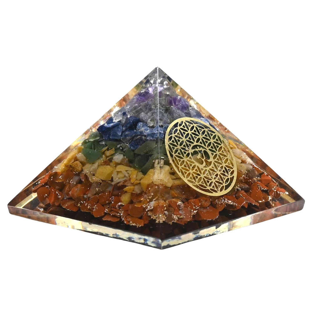 Natural Chakra Orgone Pyramid - OM Flower of Life