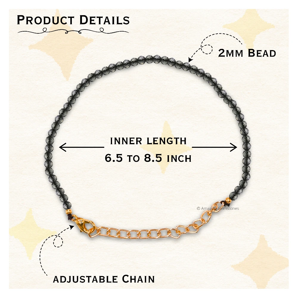 Smoky Quartz Crystal Bracelet - 2mm Faceted Bead (Gold)