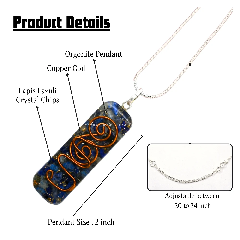 Lapis Lazuli Crystal Orgone Pendant - Rectangle