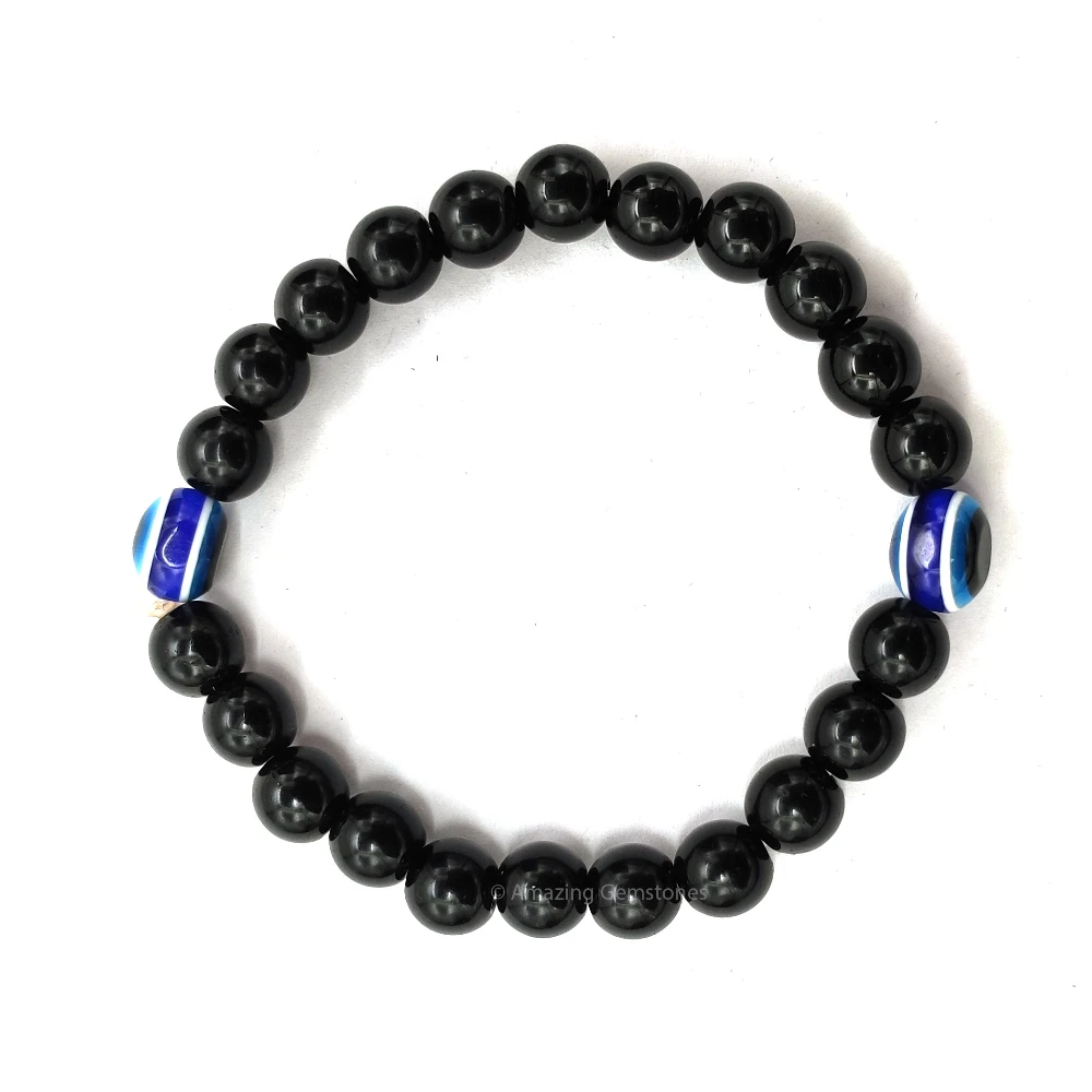 Blue Evil Eye and Black Obsidian Bracelet