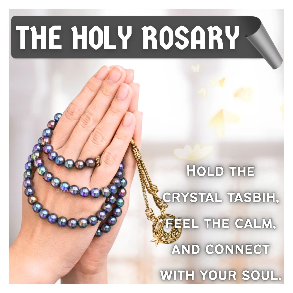 Rainbow Hematite Crystal Tasbeeh Sibha Prayer Beads (Gold)