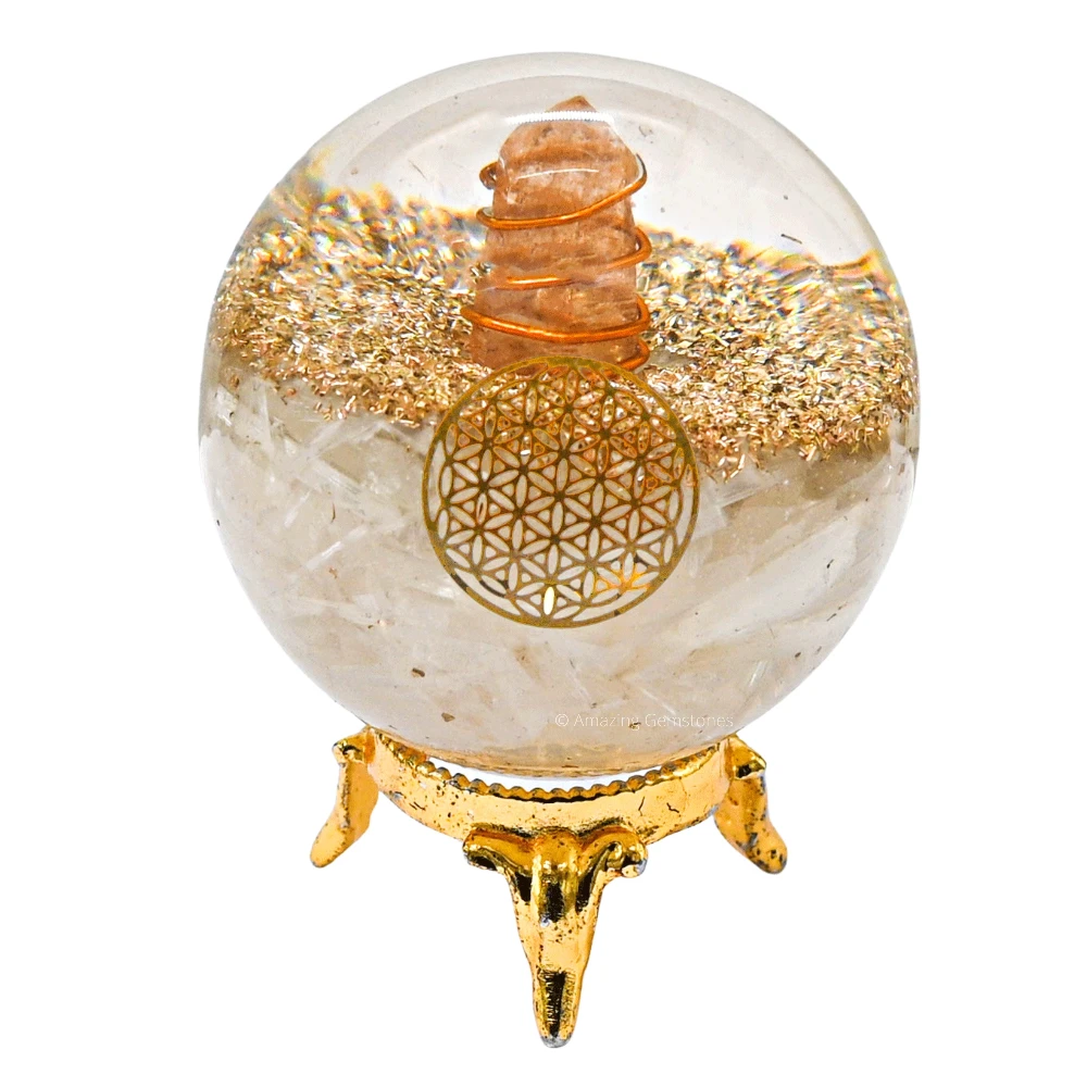 Selenite Orgone Sphere- Flower Of Life (2.5 Inch)