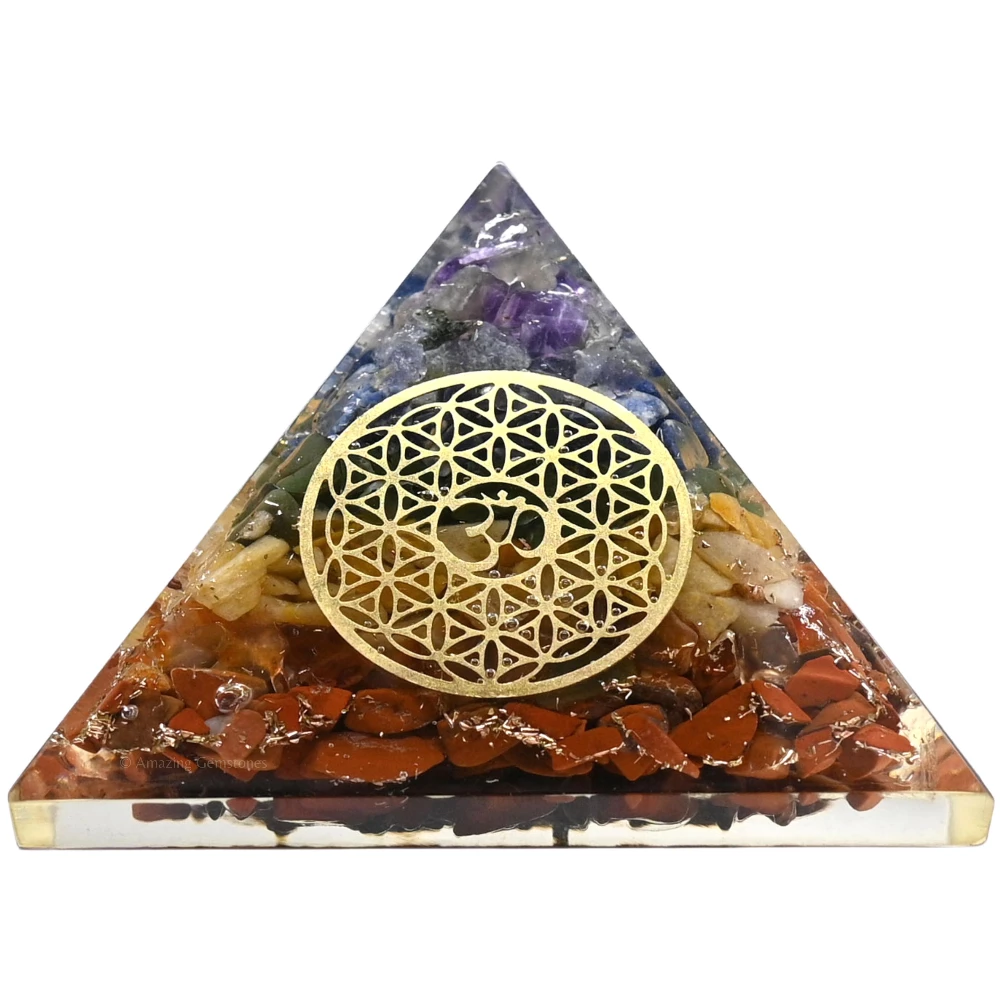 Natural Chakra Orgone Pyramid - OM Flower of Life