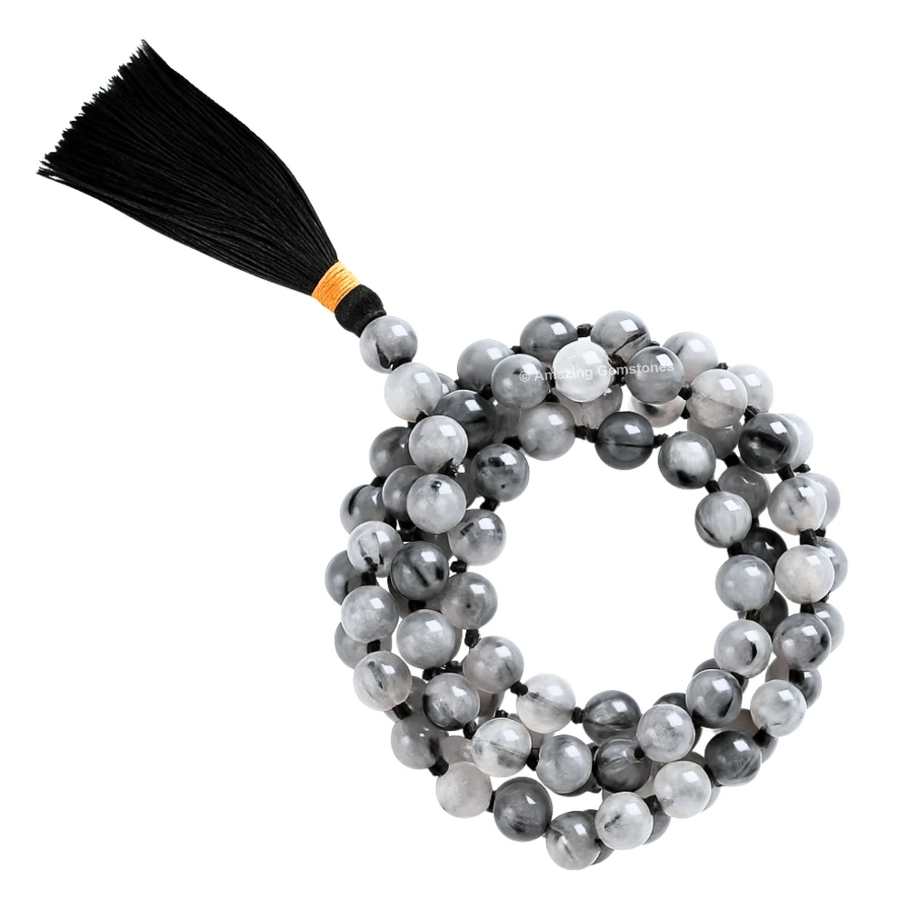 Black Rutilated Quartz Mala (Hand Knotted)