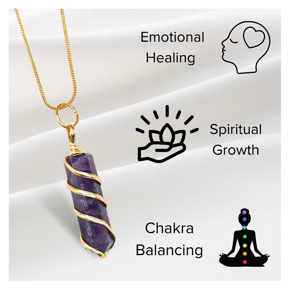 Amethyst Necklace - Spiral Pencil Point (Gold)