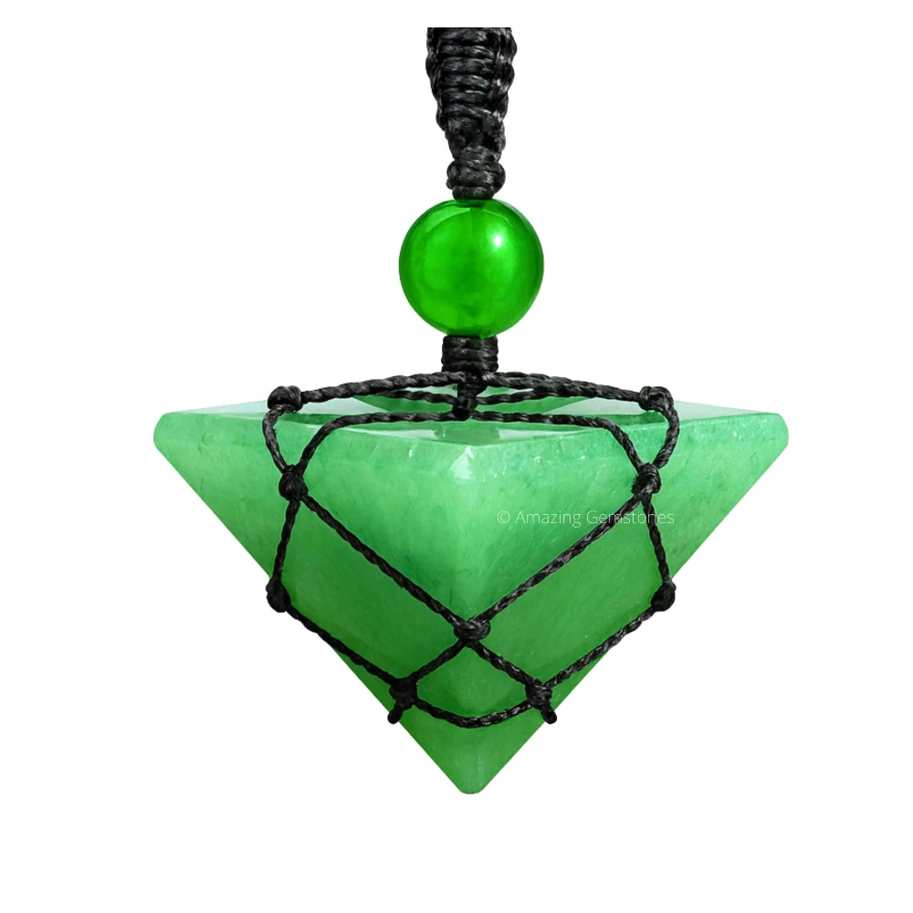 Green Aventurine Pyramid Pendant Necklace (Macrame)