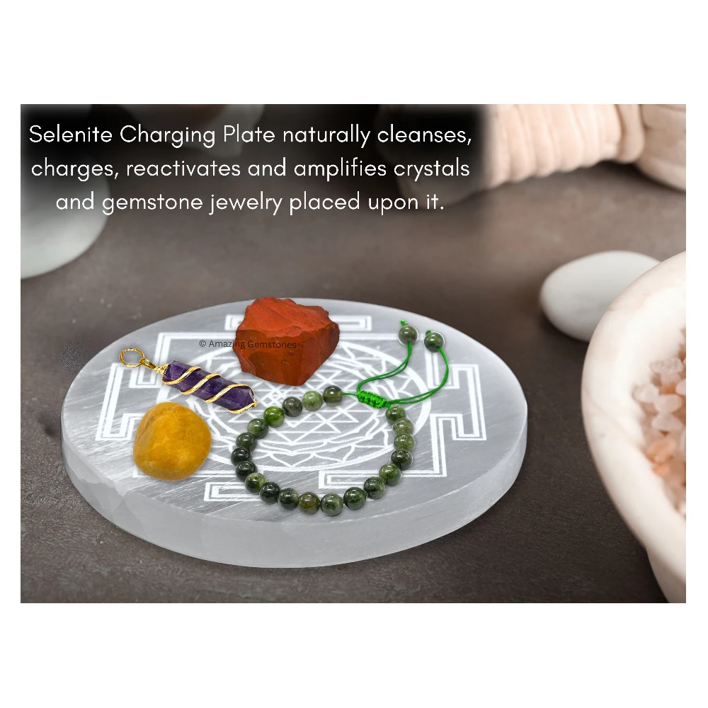 Selenite Charging Plate for Crystals - Sri Yantra (4 Inch)