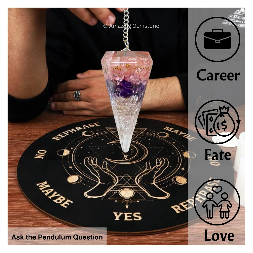 Rose Quartz Amethyst Clear Quartz Orgone Pendulum (Layered)