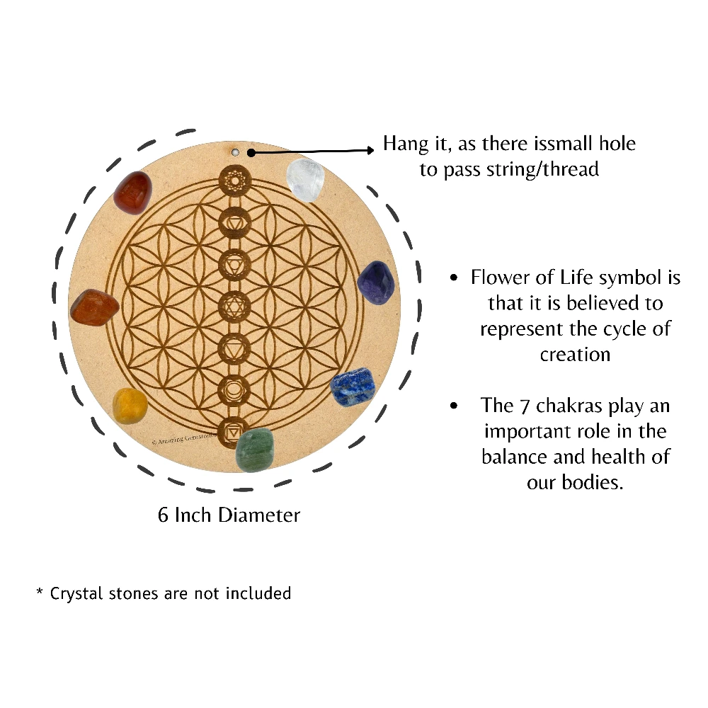 Wooden Crystal Grid Sacred Geometry - Chakra Flower of Life (6 Inch)