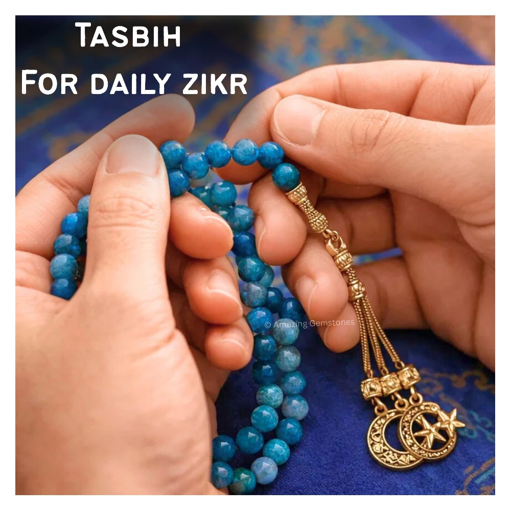 Apatite Crystal Tasbeeh Sibha Prayer Beads (Gold)
