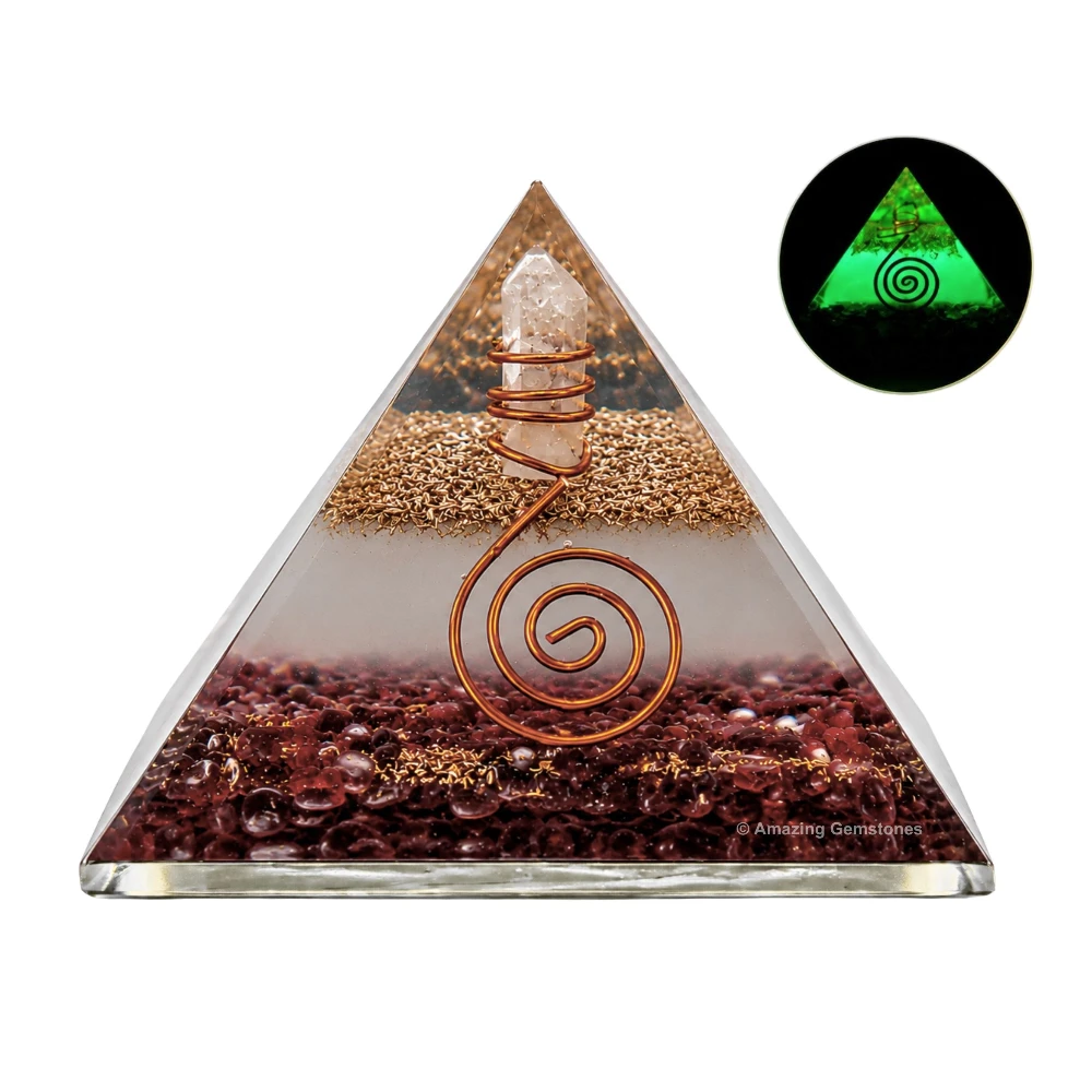 Garnet Orgone Pyramid - Glow in Dark