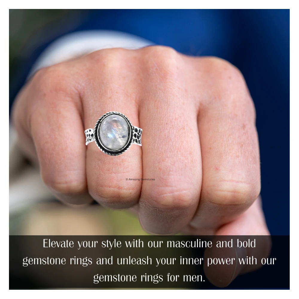 Rainbow Moonstone Crystal Ring (Silver)