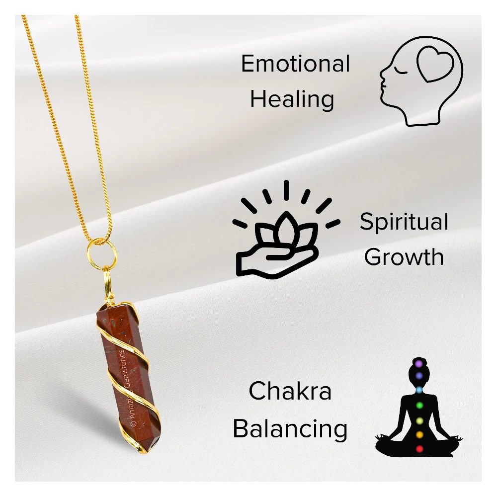 Red Jasper Necklace - Spiral Pencil Point (Gold)