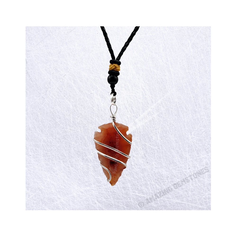 Carnelian Necklace - Spiral Arrowhead (Silver)