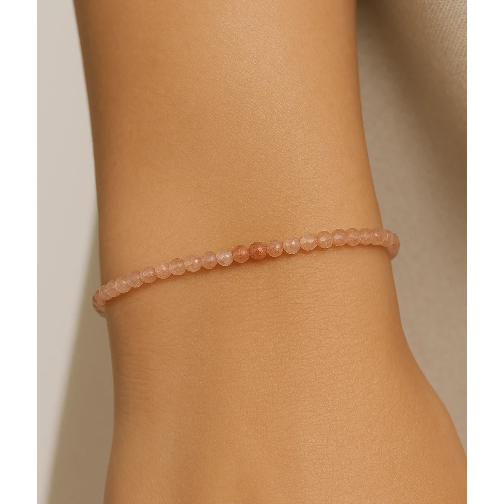 Rutilated Quartz Crystal Bracelet - 2mm Faceted Bead (Silver)