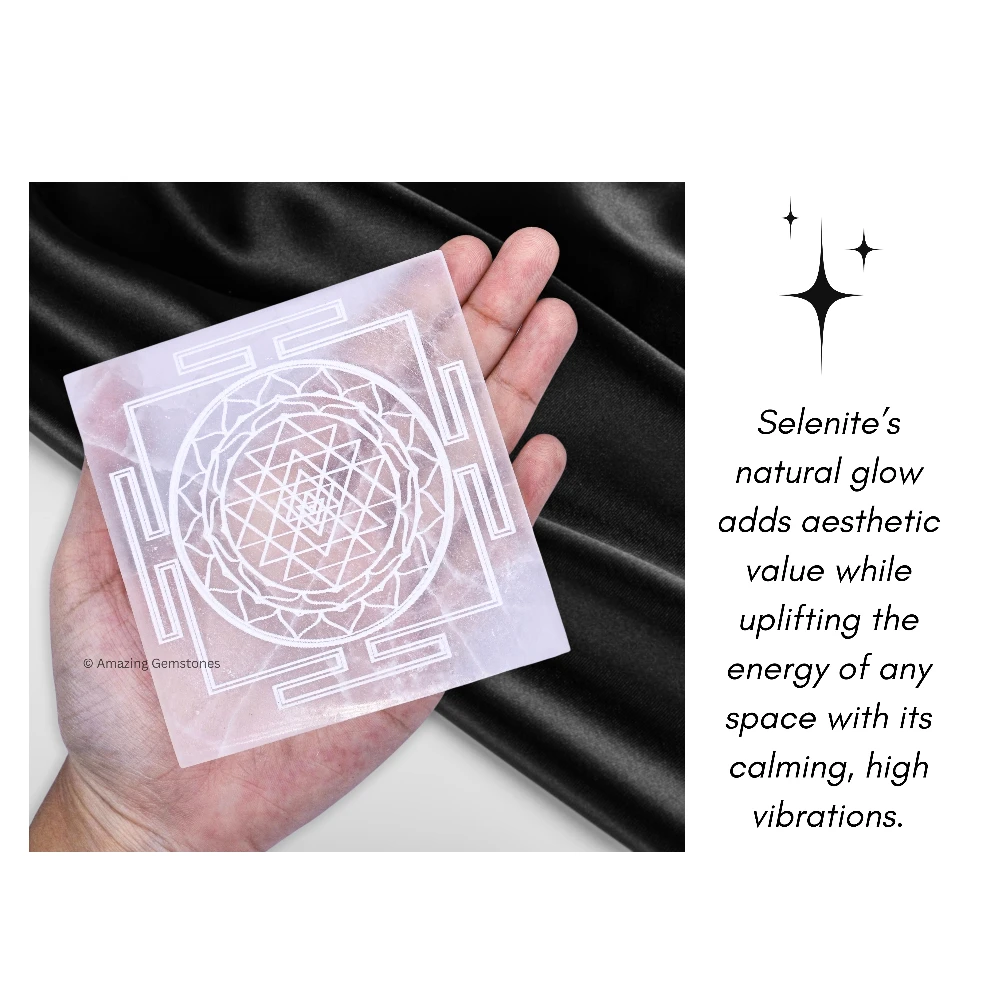 Selenite Charging Plate for Crystals - Sri Yantra(Square) (4 Inch)
