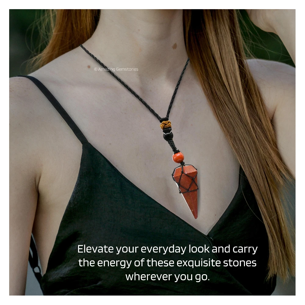 Red Jasper Pendulum Pendant Necklace (Macrame)