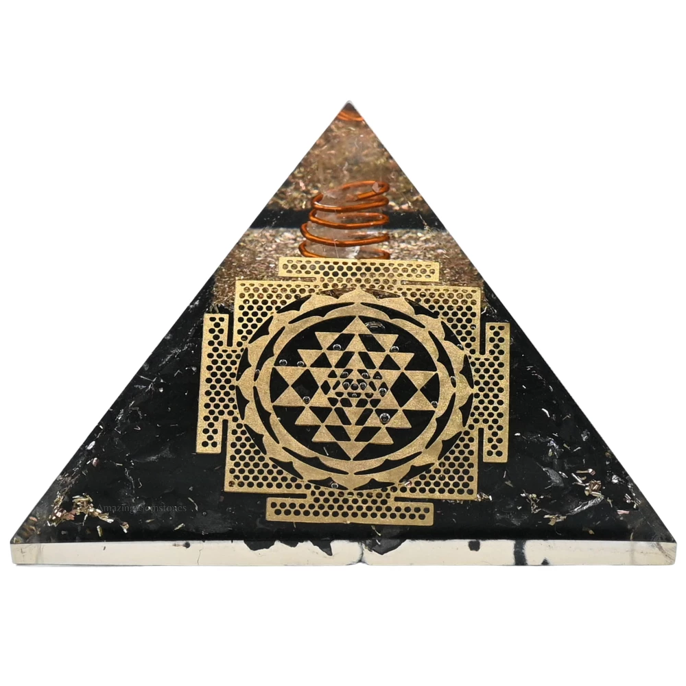Black Tourmaline Orgone Pyramid - Big Sri Yantra