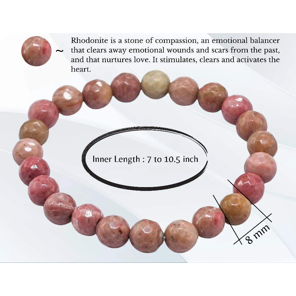 Pink Rhodonite Bracelet (Faceted-Stretchable)