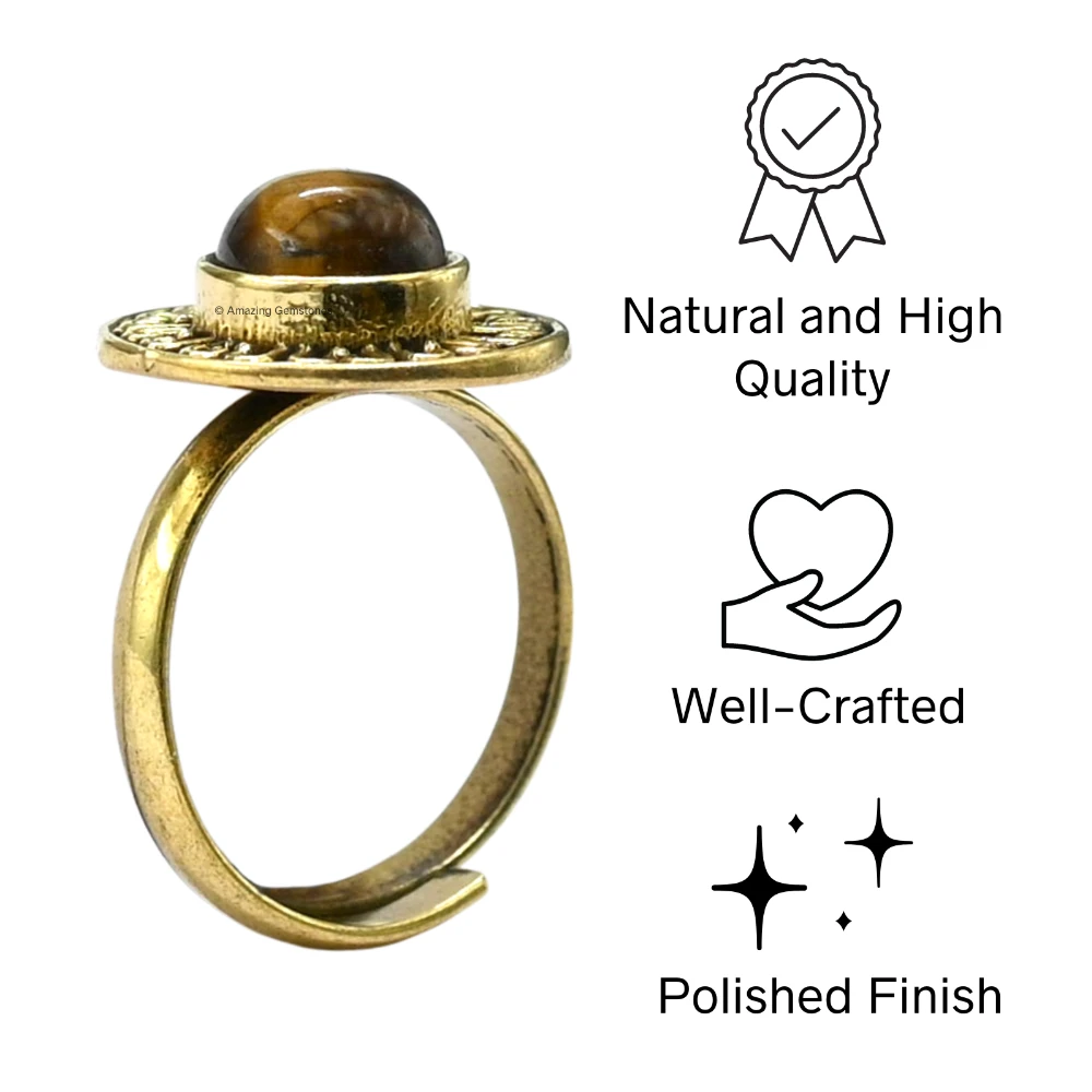 Tiger Eye Crystal Bead Ring (Gold)
