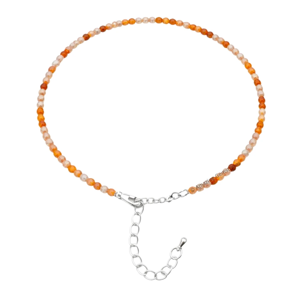 Rutilated Quartz Crystal Anklet - 2mm Faceted Bead (Silver)