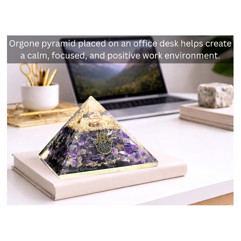 Amethyst Orgone Pyramid - Hamsa