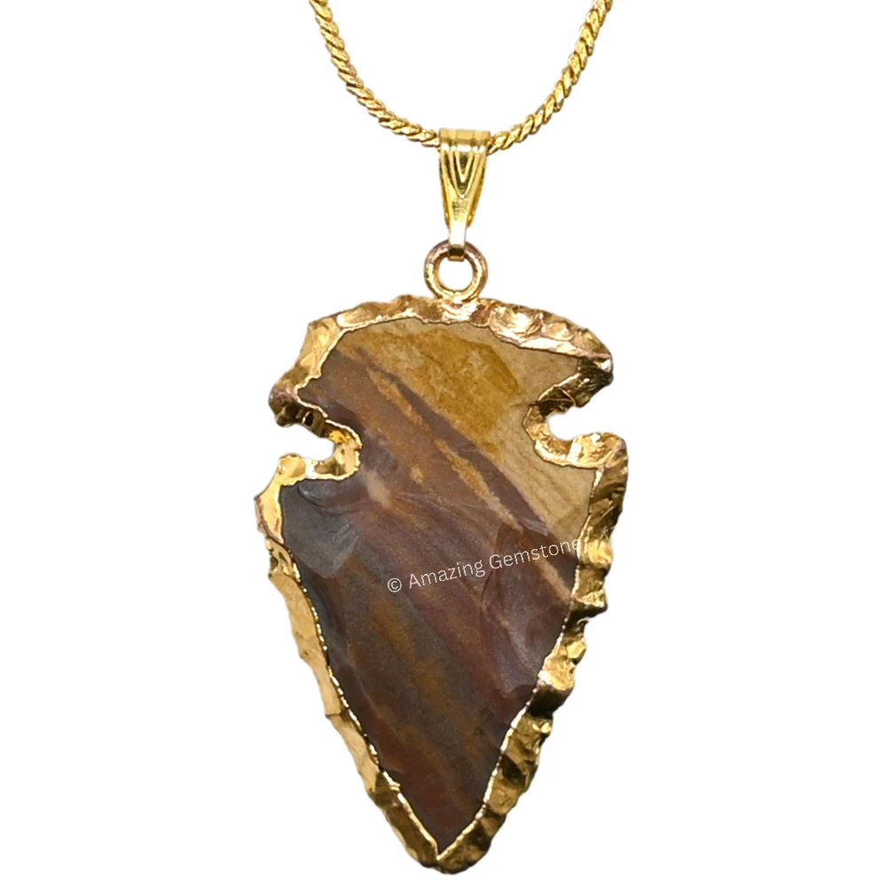 Fancy Jasper Arrowhead Pendant - Gold Plated