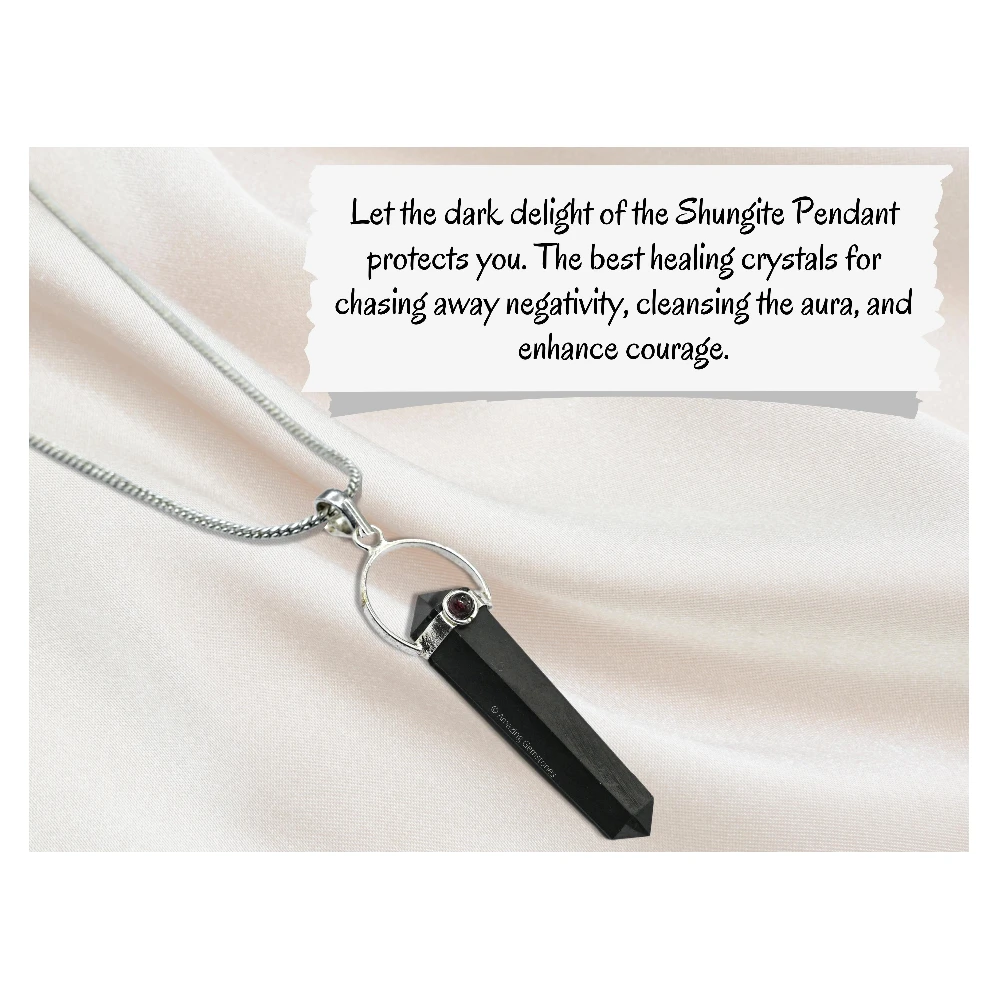 Shungite Necklace - D Shape with Garnet