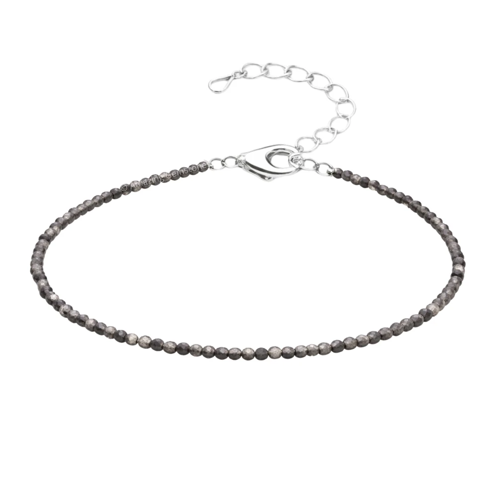 Silver Moonstone Crystal Anklet - 2mm Faceted Bead (Silver)