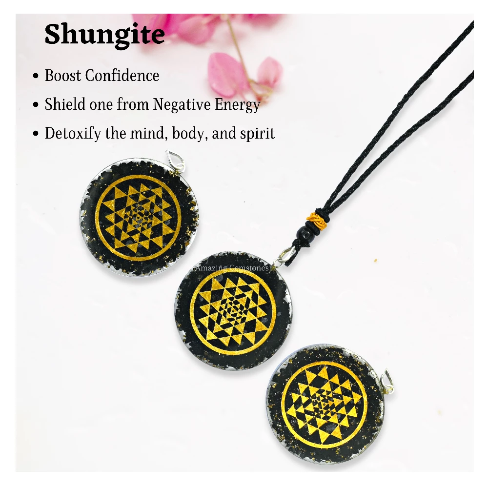 Shungite Necklace - Round Shriyantra