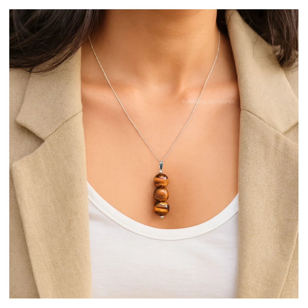 Tiger Eye Bead Pendant (Silver)