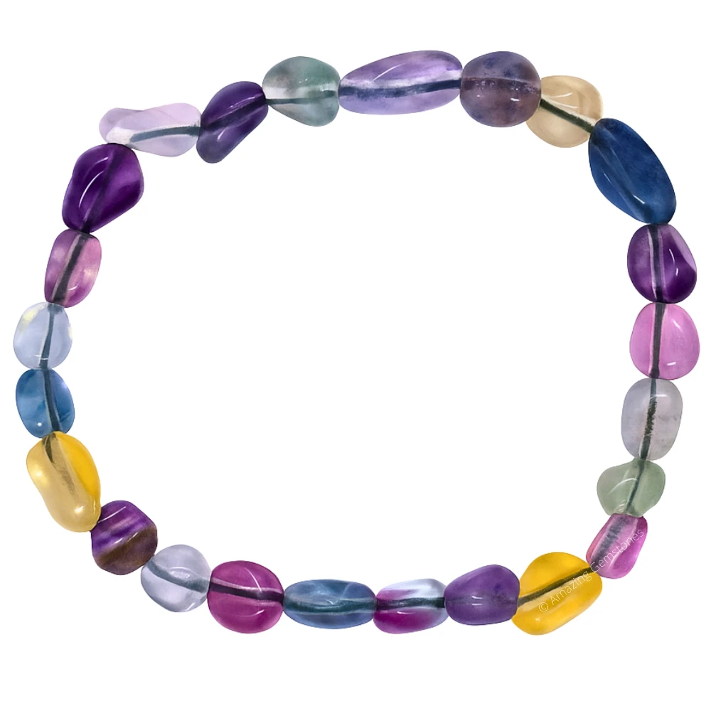Multi Fluorite Tumbled Stone Bracelet (Stretchable)
