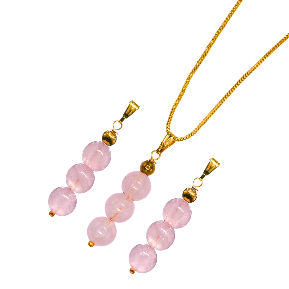 Rose Quartz Bead Pendant (Gold)