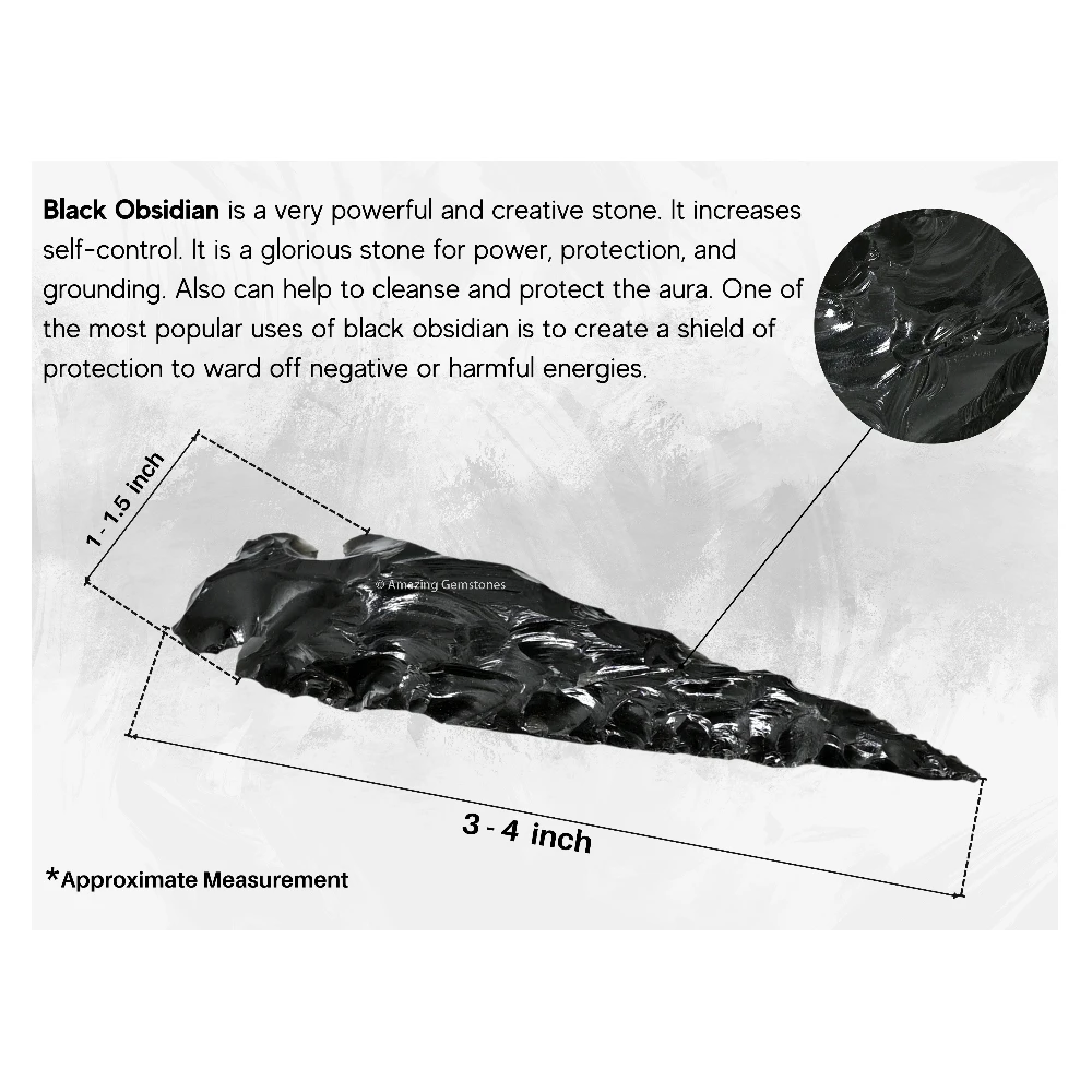 Black Obsidian Crystal Arrowhead - 3" to 4" (2 Pieces)