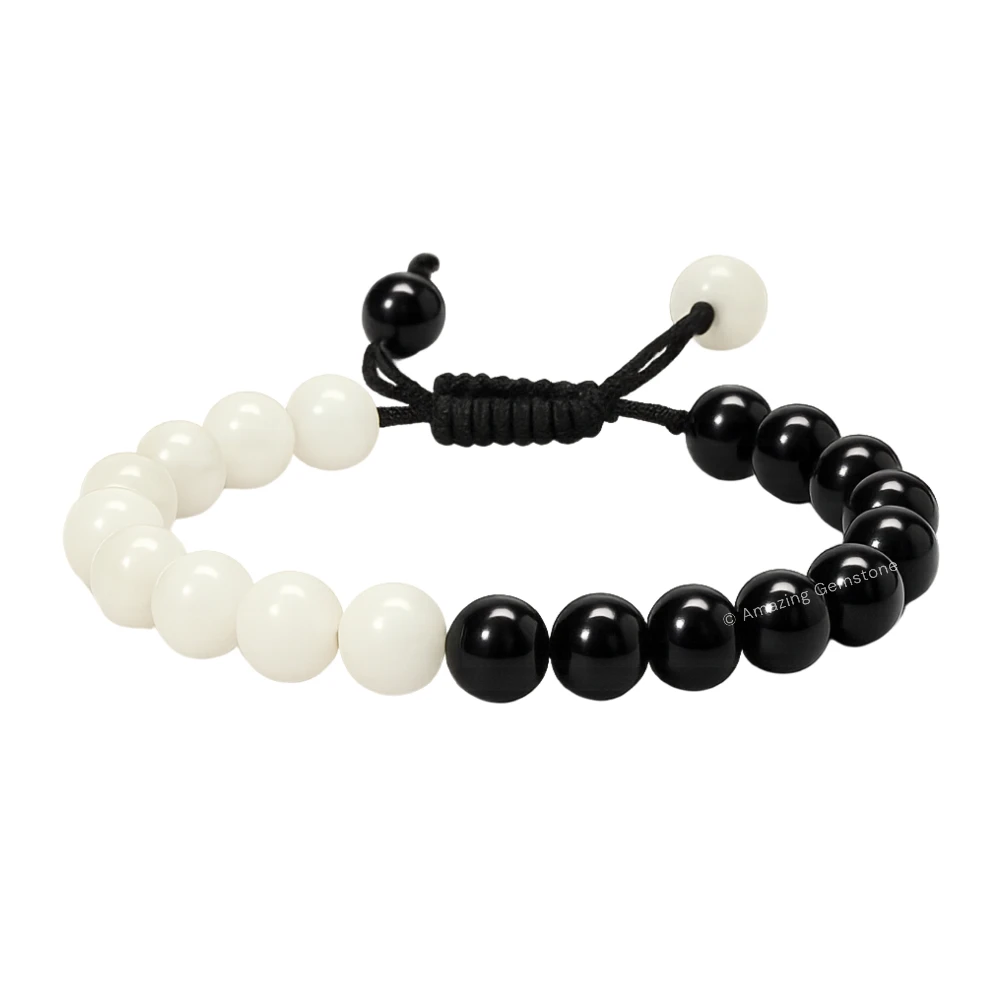 Black Tourmaline Selenite Bracelet (Adjustable)