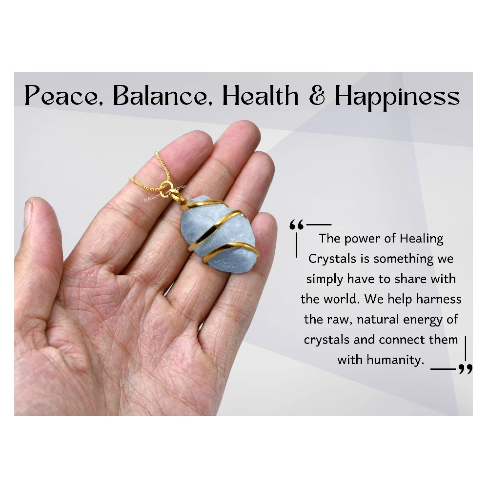 Blue Calcite Necklace - Raw Crystal (Gold)